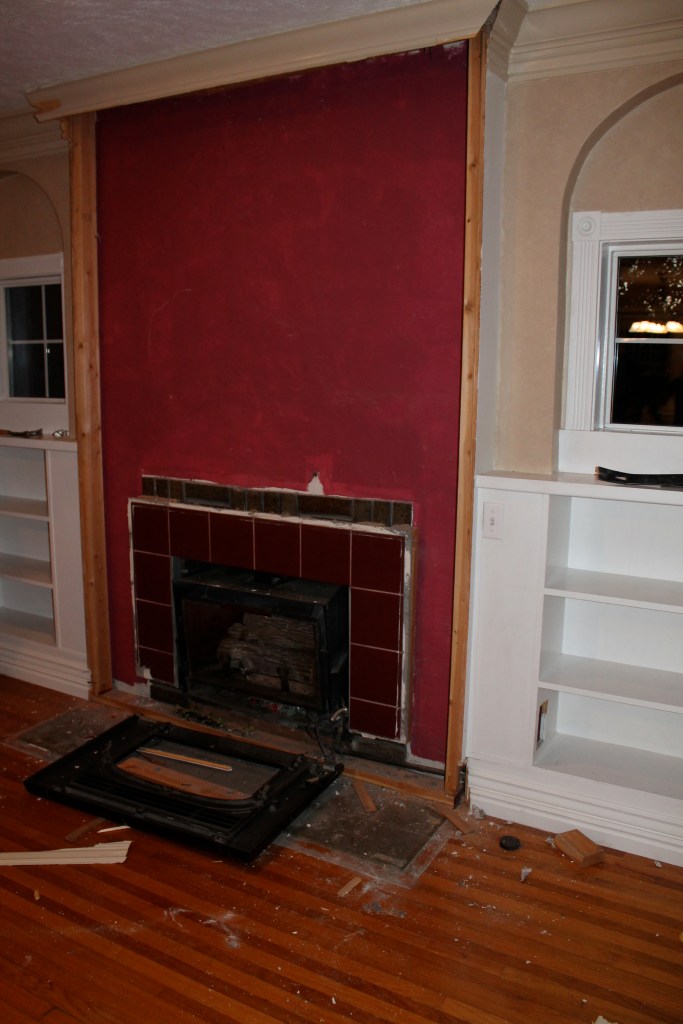red fireplace