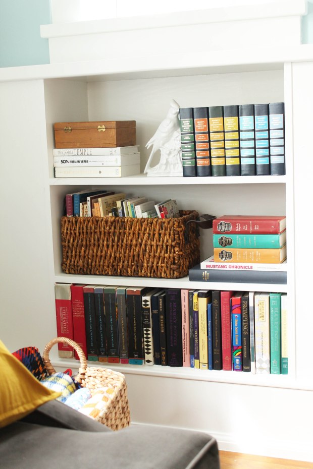 bookcase with basket